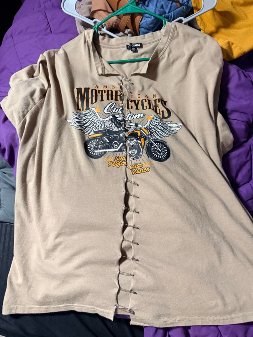 Fashion Nova Beige Motorcycle Graphic Short Sleeve Tee